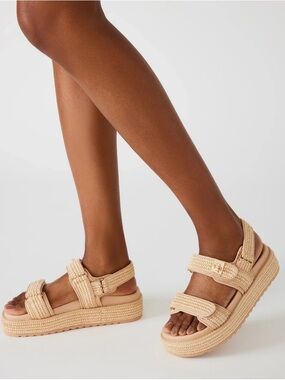 Steve Madden Bigmona Natural Raffia Woven Platform Sandals